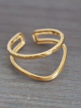 2Layer Minimalist Style Cuff Ring 18k Gold Plated Stainless Steel